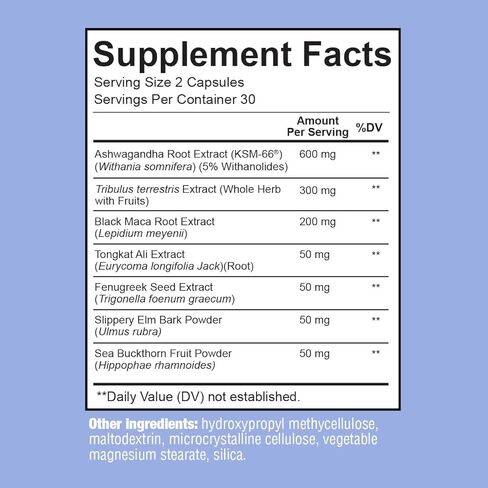 كبسولات ممتازة لدعم رطوبة المهبل - رطوبة المهبل والمزاج، والوظيفة الجنسية، والاسترخاء، وجفاف المهبل، والعافية الأنثوية والحميمية، KSM 66 أشواغاندا، الدردار الزلق والماكا - 60 كبسولة in Kuwait