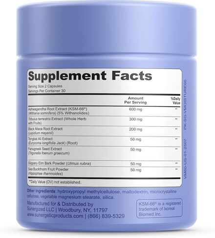 كبسولات ممتازة لدعم رطوبة المهبل - رطوبة المهبل والمزاج، والوظيفة الجنسية، والاسترخاء، وجفاف المهبل، والعافية الأنثوية والحميمية، KSM 66 أشواغاندا، الدردار الزلق والماكا - 60 كبسولة in Kuwait