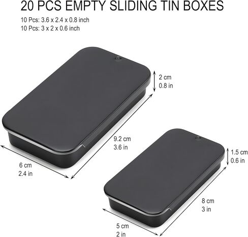 مربع دافع الكحول في الكحول مربع صغير معدني صغير مع شريط منزلق الغطاء -20 PCS علب الكعكة علب المعادن مع مناديل عدسة العدسة تخزين القصدير المفصلي الأسود المحمولة لتنظيم المجوهرات ، الحرف ، حشرة تدريب الطيور in Kuwait