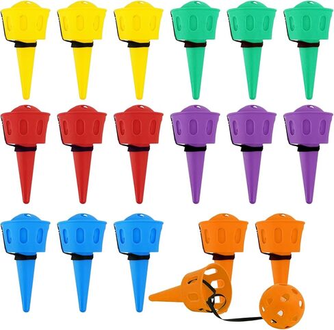 18 Pcs Hand Eye Coordination Ball Catching Cup, 6 Colors Classic Tetherball Catch Game Set for Yard Lawn Camping Beach Outdoor Sports Adults Party Games in Kuwait