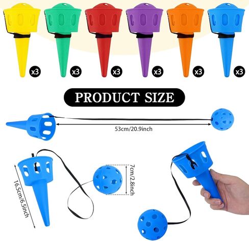 18 Pcs Hand Eye Coordination Ball Catching Cup, 6 Colors Classic Tetherball Catch Game Set for Yard Lawn Camping Beach Outdoor Sports Adults Party Games in Kuwait