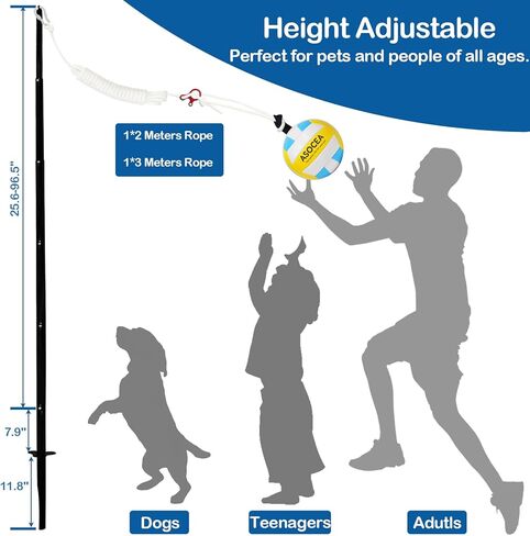 ASOCEA Adjustable Tether Ball and Rope,Backyard Tetherball Set for Kids/Adults/Dogs,Outdoor Backyard Playground Play Game Toys Equipment in Kuwait