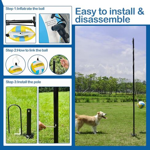 ASOCEA Adjustable Tether Ball and Rope,Backyard Tetherball Set for Kids/Adults/Dogs,Outdoor Backyard Playground Play Game Toys Equipment in Kuwait