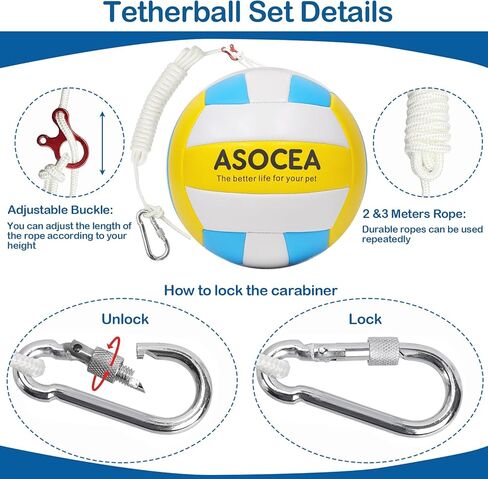 ASOCEA Adjustable Tether Ball and Rope,Backyard Tetherball Set for Kids/Adults/Dogs,Outdoor Backyard Playground Play Game Toys Equipment in Kuwait