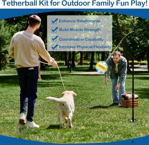 ASOCEA Adjustable Tether Ball and Rope,Backyard Tetherball Set for Kids/Adults/Dogs,Outdoor Backyard Playground Play Game Toys Equipment in Kuwait