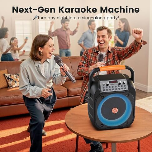 Karaoke Machine for Adults, Portable Bluetooth Karaoke Speaker with 2 Wireless Microphones, Echo Adjustment, LED Lights, PA System with 6.5" Subwoofer, Support TV/AUX/USB/TF Card (Black) in Kuwait