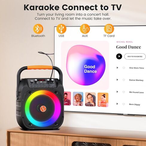 Karaoke Machine for Adults, Portable Bluetooth Karaoke Speaker with 2 Wireless Microphones, Echo Adjustment, LED Lights, PA System with 6.5" Subwoofer, Support TV/AUX/USB/TF Card (Black) in Kuwait