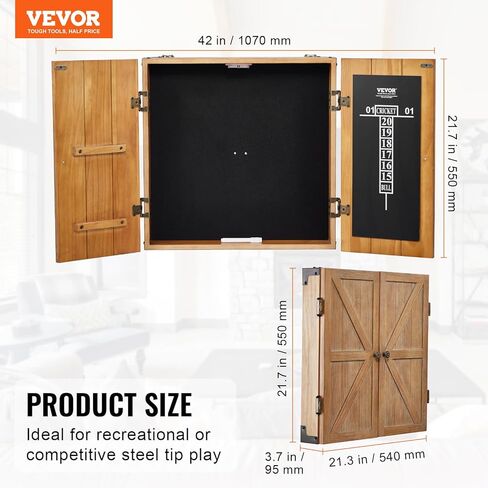 VEVOR Dart Board Cabinet Set, Multiple Styles Ready-to-Play Bundle Official Size, Steel Tip Dart Hideaway Cabinet, Features Easy Assembly, Complete with All Accessories, Perfect for Cricket Games in Saudi Arabia