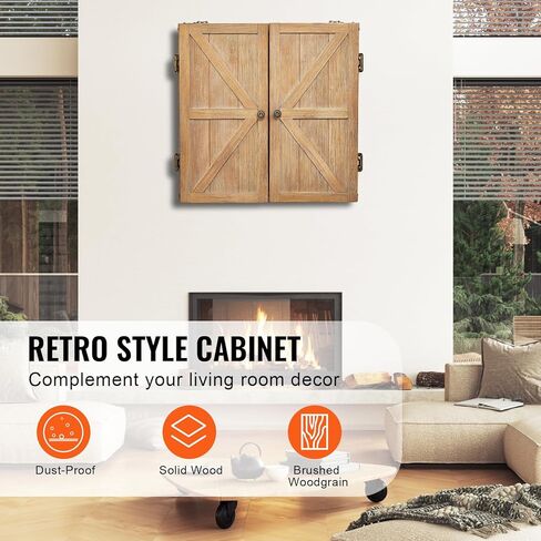 VEVOR Dart Board Cabinet Set, Multiple Styles Ready-to-Play Bundle Official Size, Steel Tip Dart Hideaway Cabinet, Features Easy Assembly, Complete with All Accessories, Perfect for Cricket Games in Saudi Arabia