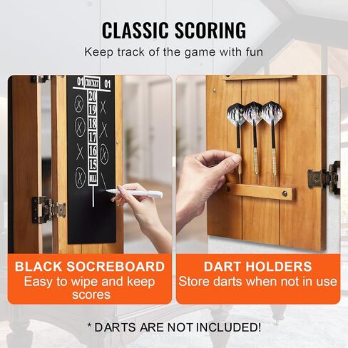 VEVOR Dart Board Cabinet Set, Multiple Styles Ready-to-Play Bundle Official Size, Steel Tip Dart Hideaway Cabinet, Features Easy Assembly, Complete with All Accessories, Perfect for Cricket Games in Saudi Arabia