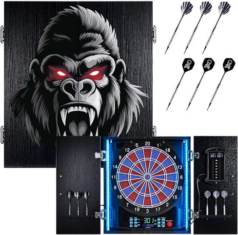 لوح رمي السهام الإلكتروني، مجموعة خزانة لوح رمي السهام الكهربائية للبالغين [6 سهام ذات أطراف ناعمة] لون خفيف فردي لكل لاعب، خزانة خشبية للوحة رمي السهام للعبة العائلة in Kuwait