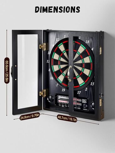 لوح رمي السهام الإلكتروني، مجموعة خزانة لوحة رمي السهام المزخرفة للبالغين [12 * سهام ذات أطراف ناعمة برونزية] [وضع لعبة الكريكيت] - خزانة لوح رمي السهام الكهربائية الخشبية - نافذة in Kuwait