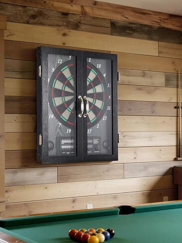 لوح رمي السهام الإلكتروني، مجموعة خزانة لوحة رمي السهام المزخرفة للبالغين [12 * سهام ذات أطراف ناعمة برونزية] [وضع لعبة الكريكيت] - خزانة لوح رمي السهام الكهربائية الخشبية - نافذة in Kuwait