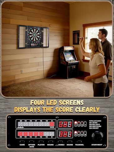 لوح رمي السهام الإلكتروني، مجموعة خزانة لوحة رمي السهام المزخرفة للبالغين [12 * سهام ذات أطراف ناعمة برونزية] [وضع لعبة الكريكيت] - خزانة لوح رمي السهام الكهربائية الخشبية - نافذة in Kuwait