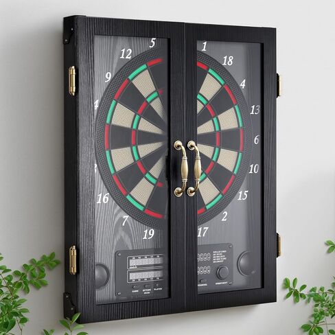 لوح رمي السهام الإلكتروني، مجموعة خزانة لوحة رمي السهام المزخرفة للبالغين [12 * سهام ذات أطراف ناعمة برونزية] [وضع لعبة الكريكيت] - خزانة لوح رمي السهام الكهربائية الخشبية - نافذة in Kuwait