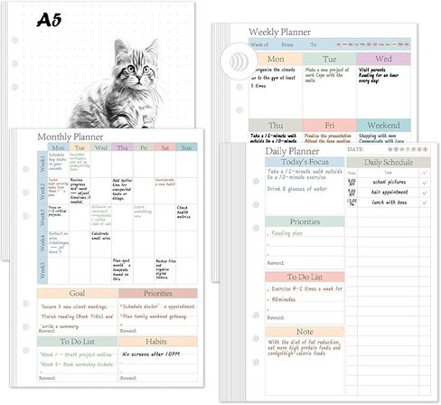 ADHD A5 Planner إعادة ملء صفحات المخطط إدراج يومي يوميا 120 ورقة/240 صفحة ل 6 رنين الموثق المخططين غير مؤرخين تعبئة ملونة للقيام بقائمة إعادة ملء ورقة 120 GSM ورقة فضفاضة سميكة السميكة 6 حفرة مثقبة لمدة 3 أشهر in Kuwait