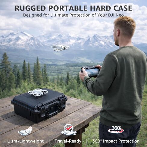 حافظة صلبة للسفر لـ DJI Neo Fly More Combo | يحمل ما يصل إلى 7 بطاريات، يناسب الطائرة بدون طيار، وحدة التحكم عن بعد DJI RC 2 / RC-N3 / N2، محور الشحن والملحقات | IP67 مقاوم للماء والصدمات والغبار in Kuwait