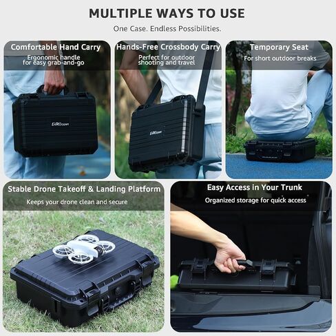 حافظة صلبة للسفر لـ DJI Neo Fly More Combo | يحمل ما يصل إلى 7 بطاريات، يناسب الطائرة بدون طيار، وحدة التحكم عن بعد DJI RC 2 / RC-N3 / N2، محور الشحن والملحقات | IP67 مقاوم للماء والصدمات والغبار in Kuwait