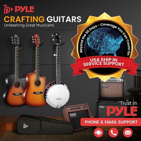 Pyle Banjo Kit with Remo Head and Sapele Resonator, 39" Full Size Traditional Open or Closed Back 5 String Instrument with 24 Brackets, Geared 5th Tuner Peg, and Premium Accessory Kit, Red Burst in Saudi Arabia