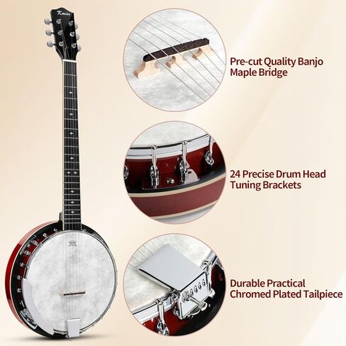 6 String Banjo Guitar Full Size, 38 Inch with Resonator Closed Back, Remo Head, Beginner Banjitar Six String Banjo Kit for Adult, Teens Starters with Bag, Strap, Piezo Pickup,Finger Picks Accessories in Saudi Arabia