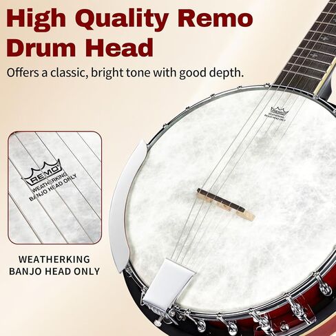 6 String Banjo Guitar Full Size, 38 Inch with Resonator Closed Back, Remo Head, Beginner Banjitar Six String Banjo Kit for Adult, Teens Starters with Bag, Strap, Piezo Pickup,Finger Picks Accessories in Saudi Arabia