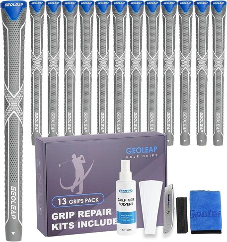 Geoleap Golf Grips 13 Pack with Complete Regripping Kit -Reduced Taper & Triple Texture Non-Slip Design Golf Club Grips, High Shock-Absorbing Soft Feel Golf Grips for Men and women. in Kuwait