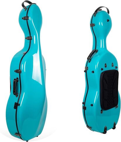 Crossrock Fiberglass 4/4 Cello Case with Wheels – Mint Blue Finish, Grey Velvet Interior, Lock, Music Pouch – Hardshell Travel Case (CRF2020CEFMB) in Saudi Arabia