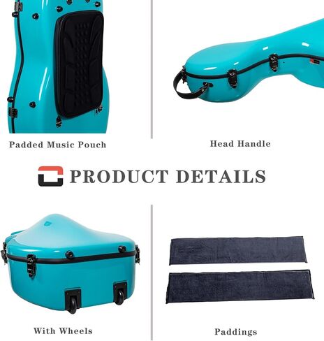 Crossrock Fiberglass 4/4 Cello Case with Wheels – Mint Blue Finish, Grey Velvet Interior, Lock, Music Pouch – Hardshell Travel Case (CRF2020CEFMB) in Saudi Arabia