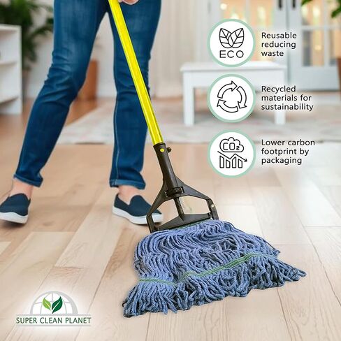 Super Clean Planet Heavy Duty Mop Head Refill (3-Pack) – Industrial Blue Cotton, Looped-End Wet Mop Heads for General, Commercial, Janitorial & Floor Cleaning in Saudi Arabia