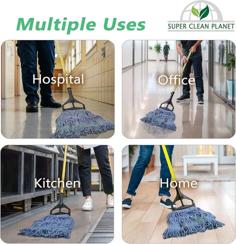 Super Clean Planet Heavy Duty Mop Head Refill (3-Pack) – Industrial Blue Cotton, Looped-End Wet Mop Heads for General, Commercial, Janitorial & Floor Cleaning in Saudi Arabia