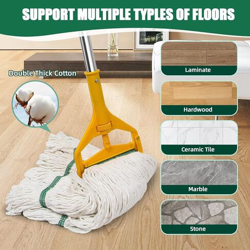 3 عبوات من رؤوس استبدال الممسحة الصناعية التجارية شديدة التحمل مع مقبض طويل 48 بوصة، سلسلة ذات نهاية ملفوفة 20 أونصة مماسح قطنية مبللة قابلة لإعادة التعبئة للمنزل والمرآب والمكتب والمطبخ in Kuwait