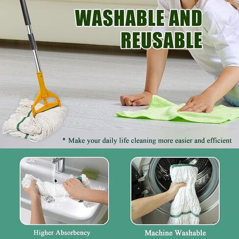 3 عبوات من رؤوس استبدال الممسحة الصناعية التجارية شديدة التحمل مع مقبض طويل 48 بوصة، سلسلة ذات نهاية ملفوفة 20 أونصة مماسح قطنية مبللة قابلة لإعادة التعبئة للمنزل والمرآب والمكتب والمطبخ in Kuwait