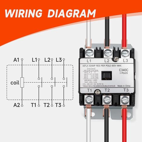 Upgraded 3 Pole 40 Amp Contactor 240V Coil C340C Contactor Compatible with Packard GE Fasco Gemline, C340C 3 Pole 40 Amp 208/240 Volt Contactor Replace TMX340C2 3m40c 453AD3BBB GDP4032 in Kuwait