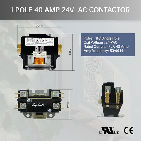 1P 40A 24V AC Contactor، 50/60 هرتز، اتصالات أكسيد الكادميوم الفضي، مناسب للضواغط/تكييف الهواء/أنظمة التدفئة، عالمي للاستخدام الصناعي والمنزلي in Kuwait