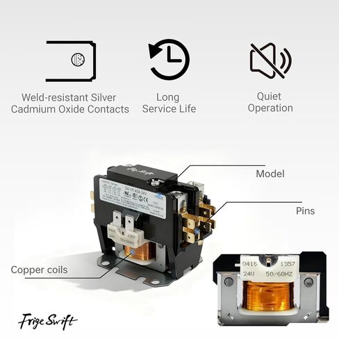 1P 40A 24V AC Contactor، 50/60 هرتز، اتصالات أكسيد الكادميوم الفضي، مناسب للضواغط/تكييف الهواء/أنظمة التدفئة، عالمي للاستخدام الصناعي والمنزلي in Kuwait