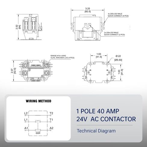 1P 40A 24V AC Contactor، 50/60 هرتز، اتصالات أكسيد الكادميوم الفضي، مناسب للضواغط/تكييف الهواء/أنظمة التدفئة، عالمي للاستخدام الصناعي والمنزلي in Kuwait
