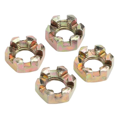 4 قطعة M10 عرافة مشقوق المكسرات سبائك الصلب الزنك تصفيح عجلة Alxe محور القلعة الجوز ل 50 إلى رباعية الترابية دراجة ATV الذهاب كارت in Kuwait