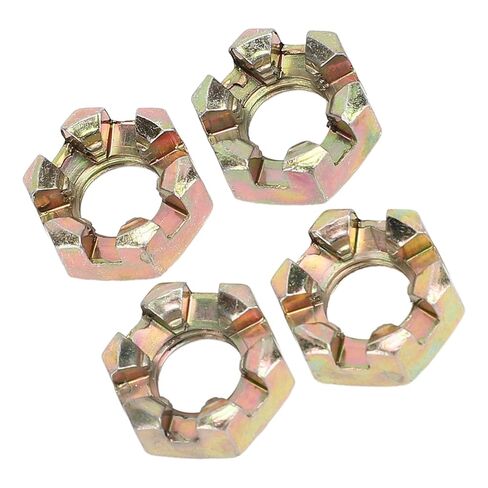 4 قطعة M10 عرافة مشقوق المكسرات سبائك الصلب الزنك تصفيح عجلة Alxe محور القلعة الجوز ل 50 إلى رباعية الترابية دراجة ATV الذهاب كارت in Kuwait