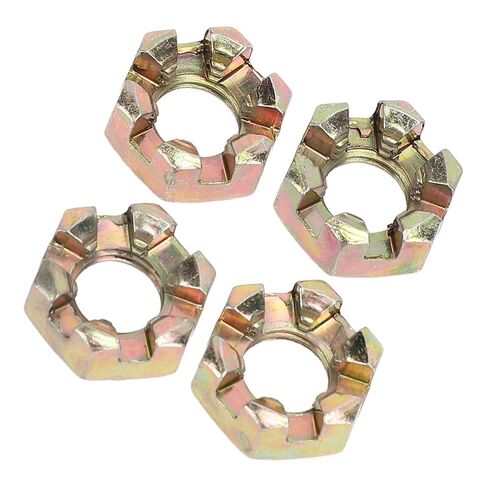 4 قطعة M10 عرافة مشقوق المكسرات سبائك الصلب الزنك تصفيح عجلة Alxe محور القلعة الجوز ل 50 إلى رباعية الترابية دراجة ATV الذهاب كارت in Kuwait