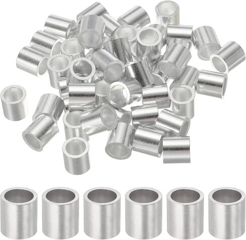 uxcell 3/8"(10mm) Aluminum Crimping Loop Sleeve, Wire Rope Stop Sleeve Round Crimp Ferrules for Wire Rope and Cable Ferrule, Silver 50Pcs in Saudi Arabia