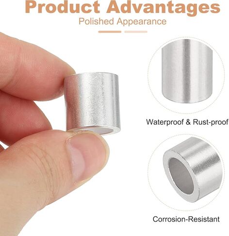 uxcell 3/8"(10mm) Aluminum Crimping Loop Sleeve, Wire Rope Stop Sleeve Round Crimp Ferrules for Wire Rope and Cable Ferrule, Silver 50Pcs in Saudi Arabia