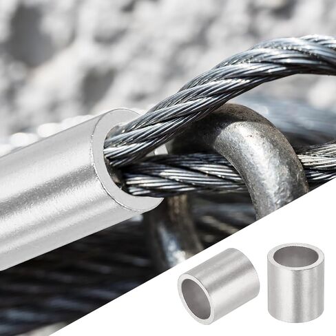 uxcell 3/8"(10mm) Aluminum Crimping Loop Sleeve, Wire Rope Stop Sleeve Round Crimp Ferrules for Wire Rope and Cable Ferrule, Silver 50Pcs in Saudi Arabia