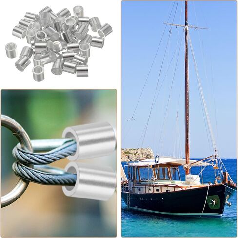 uxcell 3/8"(10mm) Aluminum Crimping Loop Sleeve, Wire Rope Stop Sleeve Round Crimp Ferrules for Wire Rope and Cable Ferrule, Silver 50Pcs in Saudi Arabia