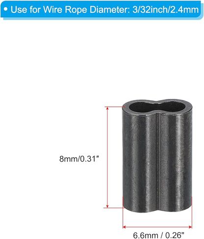 PATIKIL 3/32" 2.4mm Wire Rope Loop Sleeve 50 Pcs Copper Double Ferrule Duplex Crimping Loop Sleeve for Wire Rope Cable Fittings Rigging Fishing Wire,Black in Saudi Arabia