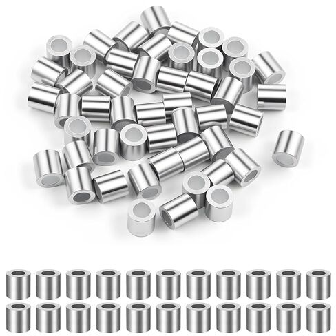50PCS Wire Rope Sleeve, 3/16" (5mm) Round Cable Stop Sleeve for Wire Rope Aluminum Crimping Loop Sleeves for Wires Ropes and Cable Ferrule in Saudi Arabia
