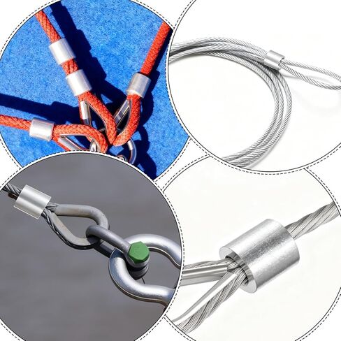50PCS Wire Rope Sleeve, 3/16" (5mm) Round Cable Stop Sleeve for Wire Rope Aluminum Crimping Loop Sleeves for Wires Ropes and Cable Ferrule in Saudi Arabia