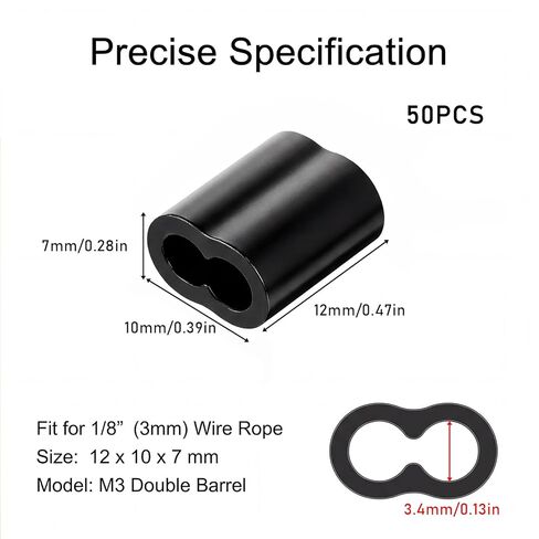1/8" Aluminum Crimping Loop Sleeve Black Cable Ferrule Wire Rope Crimping Loop Sleeves Cable Crimps Wire Ferrules for Cables Wires Rope 50Pcs (M3) in Saudi Arabia