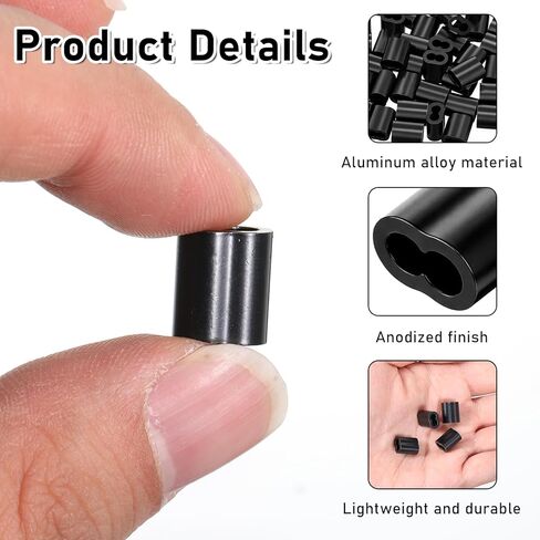 1/8" Aluminum Crimping Loop Sleeve Black Cable Ferrule Wire Rope Crimping Loop Sleeves Cable Crimps Wire Ferrules for Cables Wires Rope 50Pcs (M3) in Saudi Arabia
