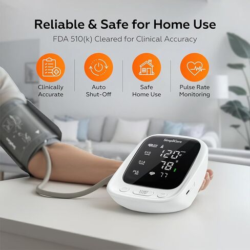 جهاز قياس ضغط الدم من أعلى الذراع للاستخدام المنزلي، جهاز طبي من الدرجة الثانية FDA 510(k)، سوار واسع النطاق 22-42 سم، شاشة LED كبيرة مقاس 5.1 بوصة، مستخدم مزدوج، USB-C وبطارية (AES-U181) in Kuwait