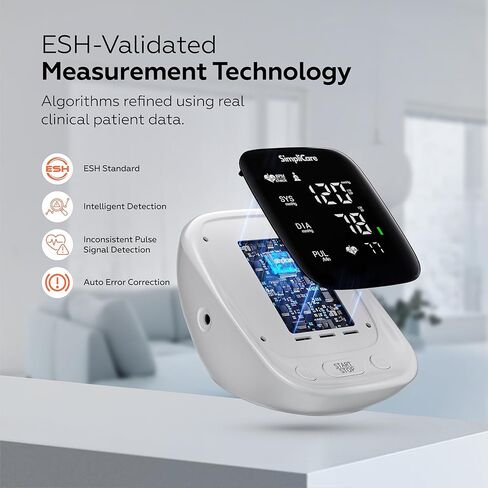 جهاز قياس ضغط الدم من أعلى الذراع للاستخدام المنزلي، جهاز طبي من الدرجة الثانية FDA 510(k)، سوار واسع النطاق 22-42 سم، شاشة LED كبيرة مقاس 5.1 بوصة، مستخدم مزدوج، USB-C وبطارية (AES-U181) in Kuwait